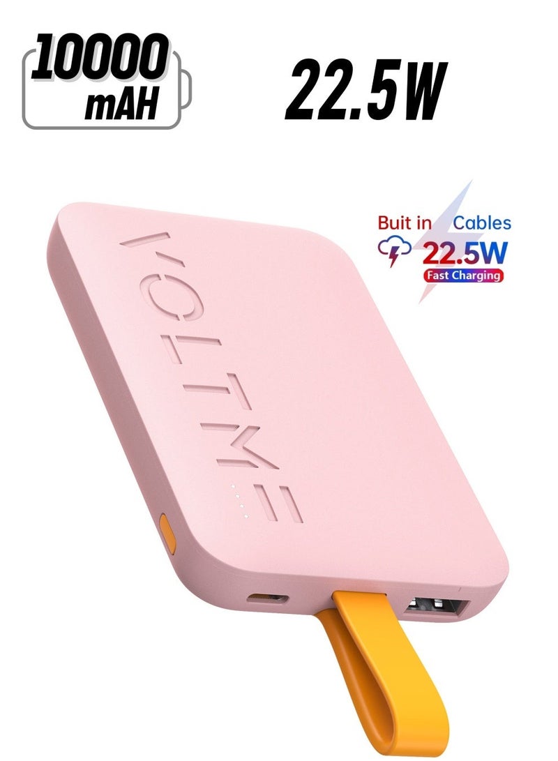 VOLTME 10000mAh Ultra-Slim Power Bank, 22.5W PD Fast Charging USB-C with Built-in Type-C Cable, 3 Output Portable Charger External Battery Pack, Compact Travel Powerbank Airline Approved – Compatible with iPhone 17 / 17 Pro Max / 16 / 15 / 14 / 13 / 12 Series, iPhone Air, Samsung Galaxy S25 / S24 / S23 / S22, Google Pixel 10 / 9, OnePlus 13, Xiaomi 16 / 15, iPad Pro / iPad Air, AirPods, Android Devices – Pink - Image 2